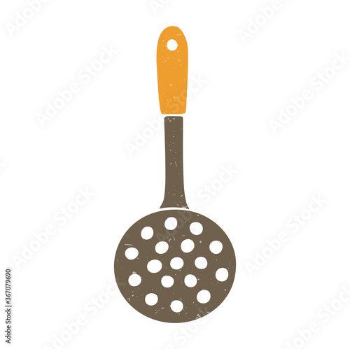 Cute skimmer isolated on a transparent background. Kitchen tool. Vector shabby hand drawn illustration
