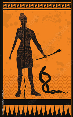 Photo tiresias blind greek prophet half woman and half man killing two snakes with a s