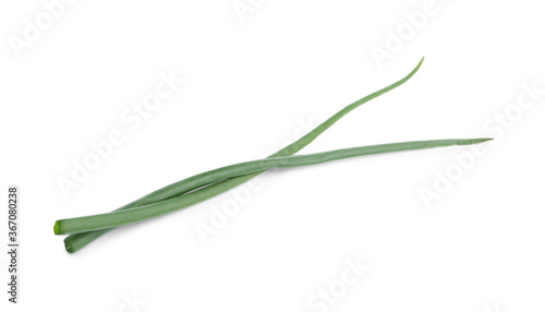Fresh green spring onions isolated on white