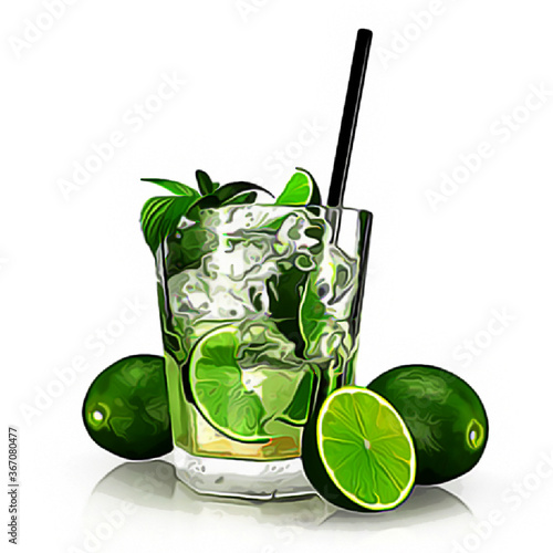 Cocktail mojito whith lime isolated on white background . Vector