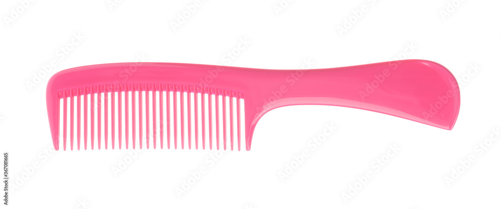New pink hair comb isolated on white, top view New pink hair comb isolated on white, top view