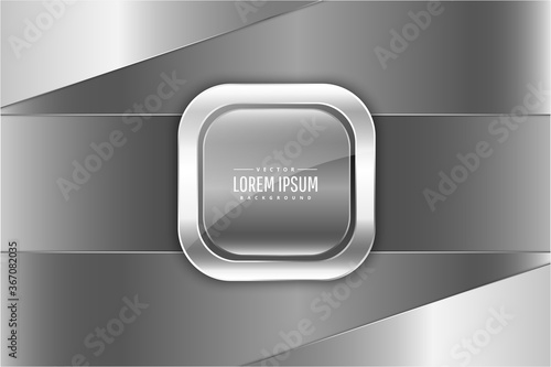   Metallic background.Gray and silver with rectangle shape button.Elegant metal modern design.