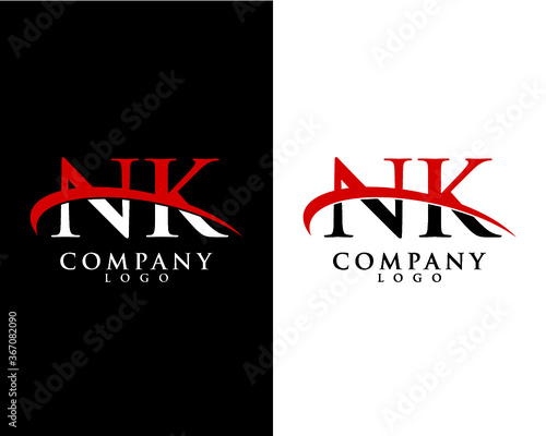 NK, KN initial letter company logo swoosh design vector
