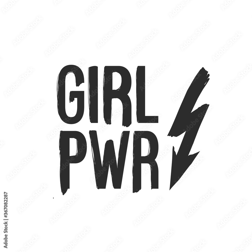 Lightning arrow and girl power. Feminist black elements on white background. Woman feminism textile t-shirt design. Female hand drawn brush graphic. Vector illustration. Girl power concept. Lightning arrow and girl power. Feminist black elements on white background. Woman feminism textile t-shirt design. Female hand drawn brush graphic. Vector illustration. Girl power concept.