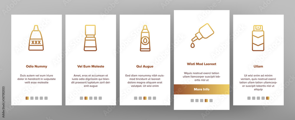 Lubricant Container Onboarding Mobile App Page Screen Vector. Lubricant Liquid , Oil And Cream Tube And Bottle, Spray And Flask, For Condom And Car Motor Illustrations