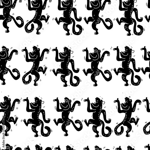 Seamless vector brush monkey pattern.