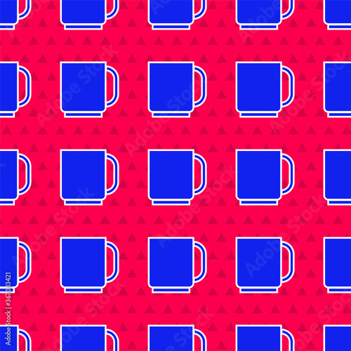 Blue Coffee cup icon isolated seamless pattern on red background. Tea cup. Hot drink coffee. Vector Illustration.