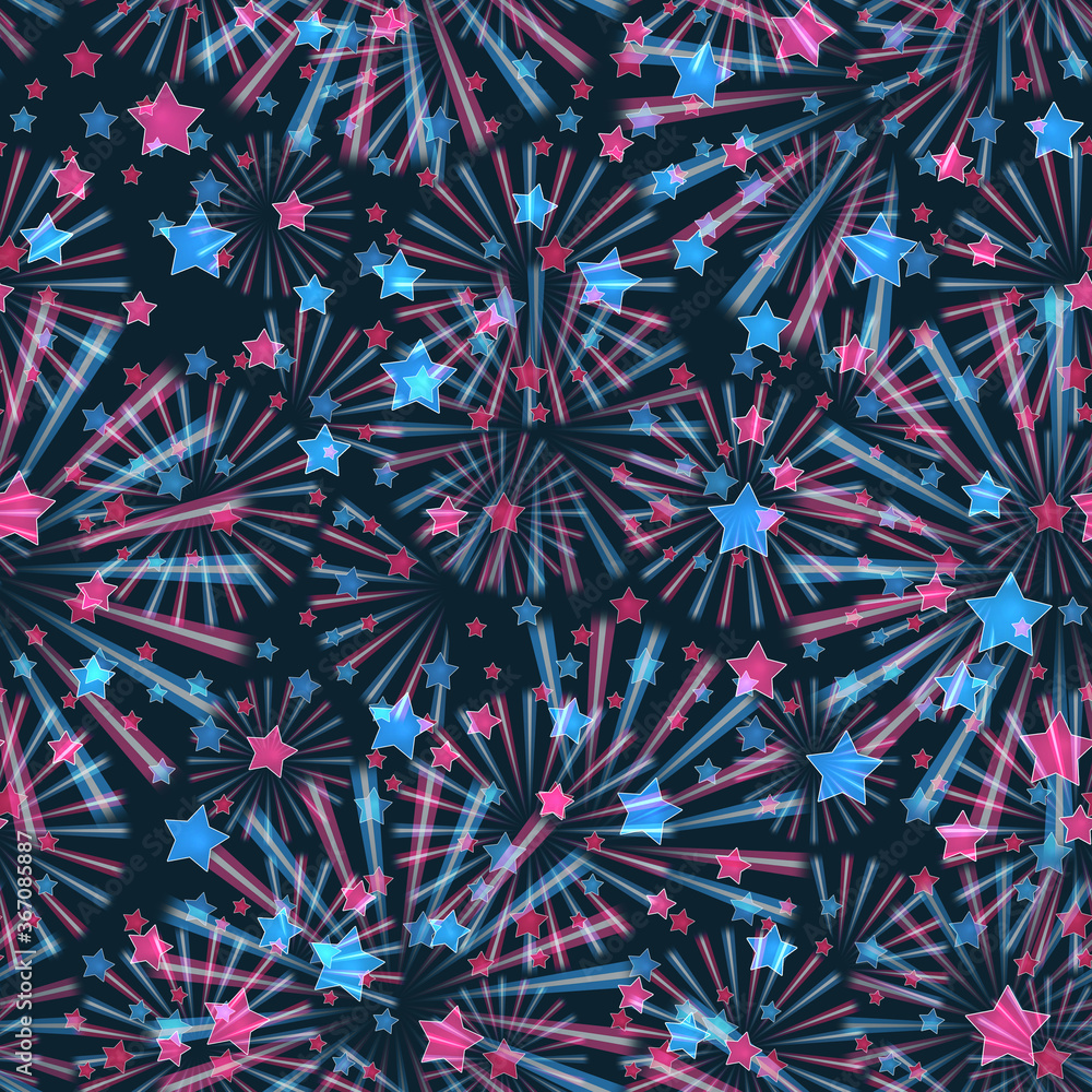 Seamless holiday pattern.Red, blue stars on a dark blue background. Seamless holiday pattern.Red, blue stars on a dark blue background.