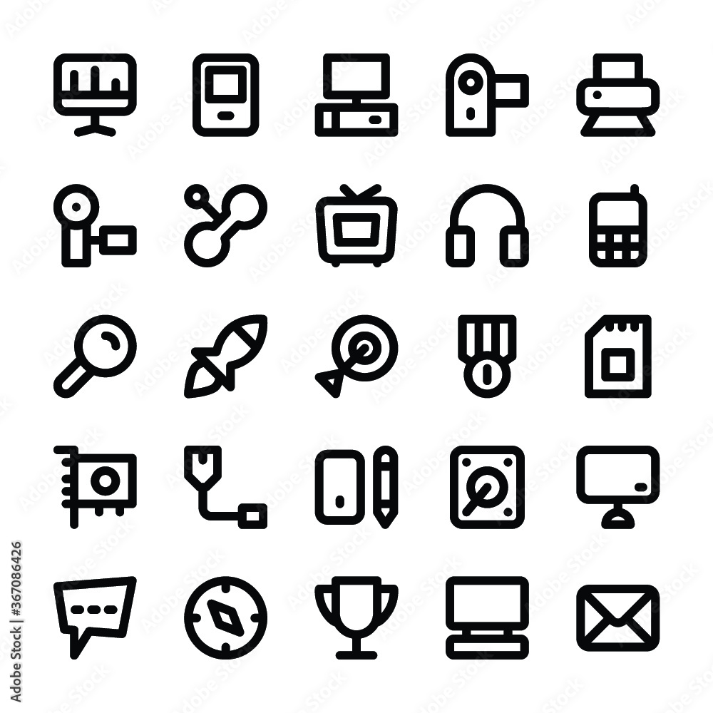 Electronics, Gadgets and Gaming Line Vector Icons 11