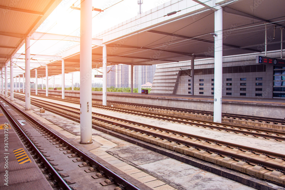 An empty platform at a high-speed train station An empty platform at a high-speed train station