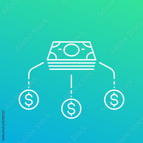 Financial diversification, money, assets, investments linear icon