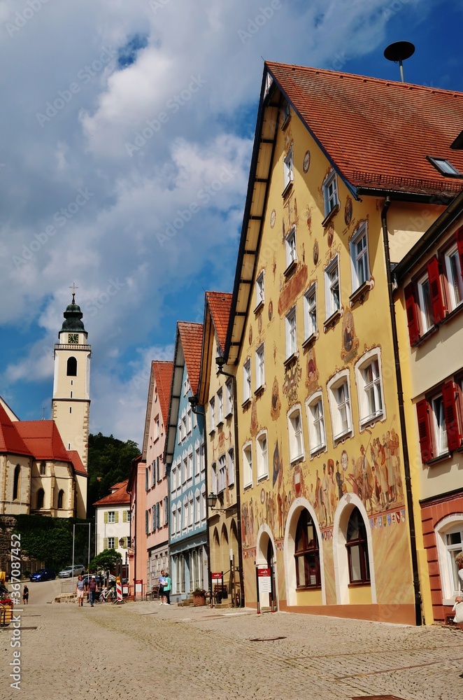 Obraz premium Horb am Neckar, Marktplatz, Rathaus und Kirchturm
