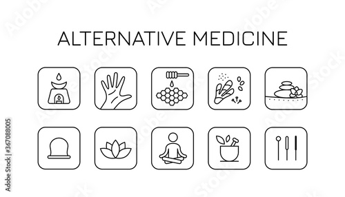 black alternative medicine icons set