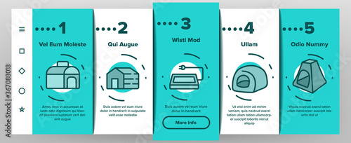 Doghouse Accessory Onboarding Mobile App Page Screen Vector. Doghouse In Different Style, Container For transportation And Bed For Sleeping Animal Dog Illustrations