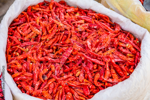 The market is full of red, dried chilies