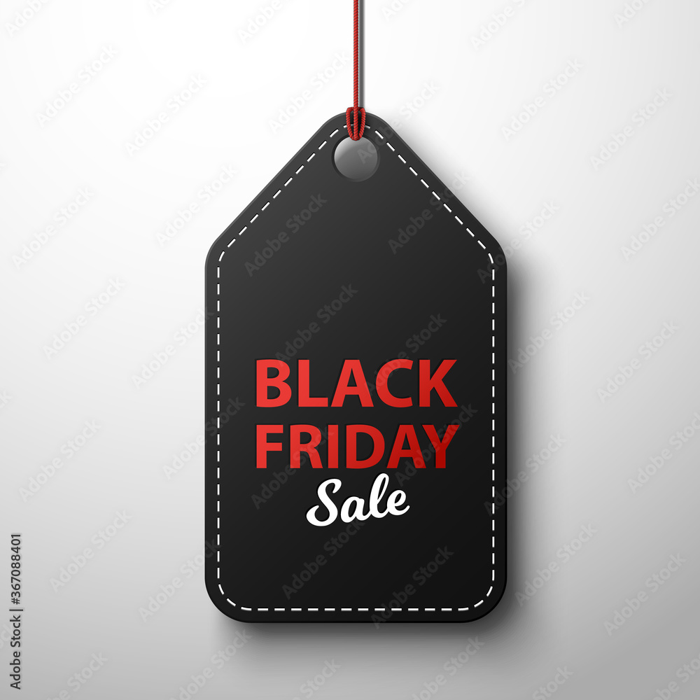 Black friday sale black label, isolated in white background. Vector illustration.