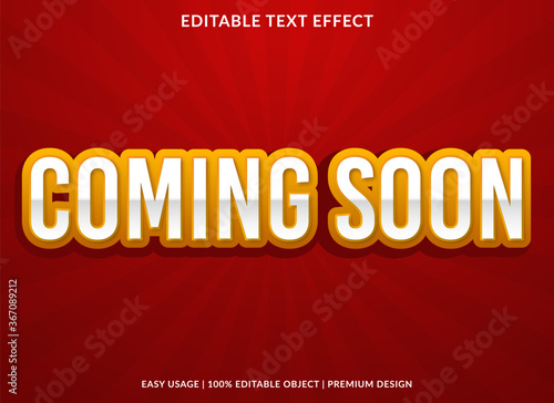 coming soon text effect template with 3d style and bold font concept use for brand label and logotype sticker