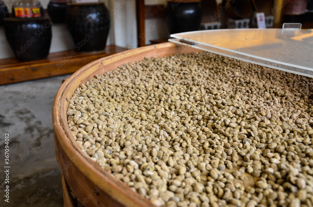 Soybeans fermented on bamboo basket. Soybeans fermented on bamboo basket.