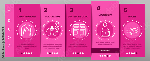 Tuberculosis Disease Onboarding Mobile App Page Screen Vector. Healthy Lungs And With Tuberculosis, Facial Mask And Scale, Pills Bottle And Fir-trees Illustrations