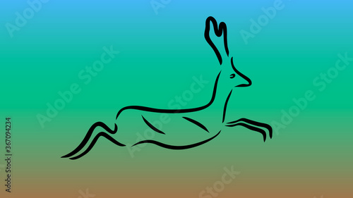 Jumping deer, wild animal. Logo-like simple line vector illustration.