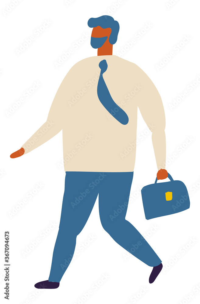 Business Man walking Flat Vector Character isolated