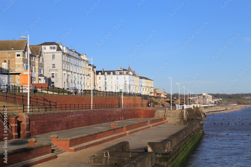 Traditional Victorian seafront housing in the coastal town of Bridlington, Yorkshire, England, UK.