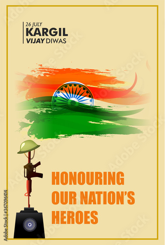 Kargil Vijay Diwas, banner or poster. Vector illustration of Poster for salute indian army, amar jawan jyoti - background