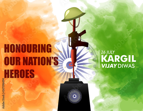 Kargil Vijay Diwas, banner or poster. Vector illustration of Poster for salute indian army, amar jawan jyoti - background
