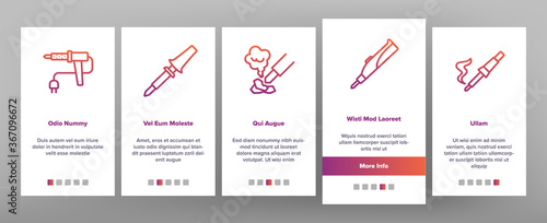 Soldering Iron Device Onboarding Mobile App Page Screen Vector. Electronic Equipment And Reel With Metallic Material Cord For Soldering Illustrations