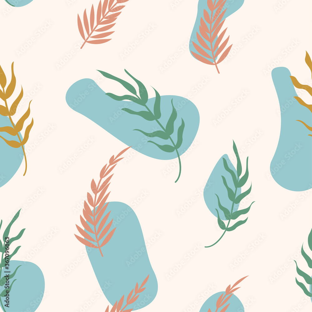Tropical Seamless Pattern with Tropical leaves pastel color