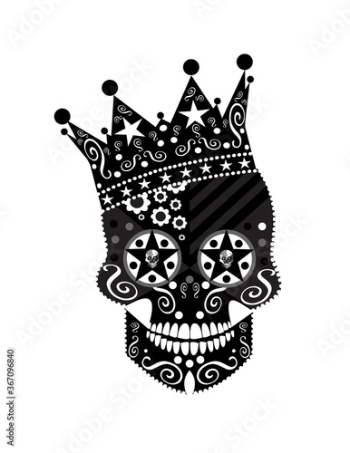 King skull icon with the crown and stars with ornament details