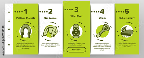 Shoulder Massager Onboarding Mobile App Page Screen Vector. Body And Foot Massager Equipment For Relaxation, Electric Wearable Pulse Neck Device Illustrations