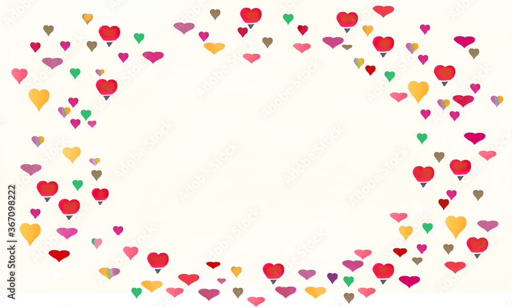 frame of red pink and yellow aquacolored hearts