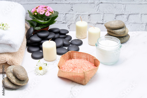 Close-up of the ingredients of the mineral salt spa therapy