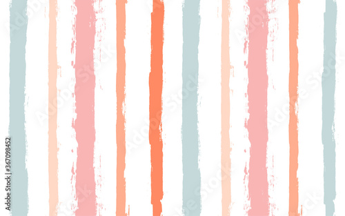 Hand drawn striped pattern, pink, orange and green girly stripe seamless background, childish pastel brush strokes. vector grunge stripes, cute baby paintbrush line backdrop