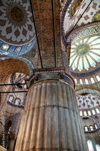 Inside Sultanahmet Mosque in Istanbul, Turkey