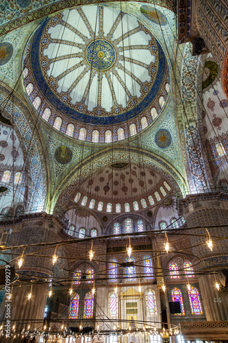 Inside Sultanahmet Mosque in Istanbul, Turkey