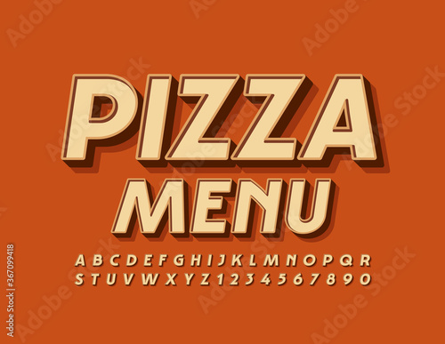 Vector cafe template Pizza Menu. Elegant style Font for restaurant. Retro Alphabet Letters and Numbers