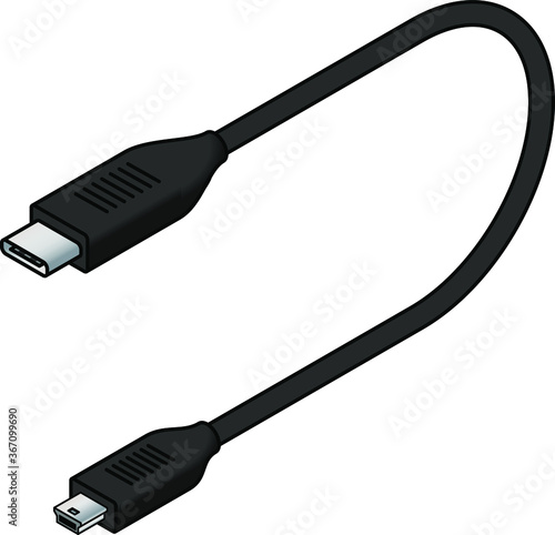 A USB (universal serial bus) cable. USB 3.1 type C to Mini Type B 5-Pin.