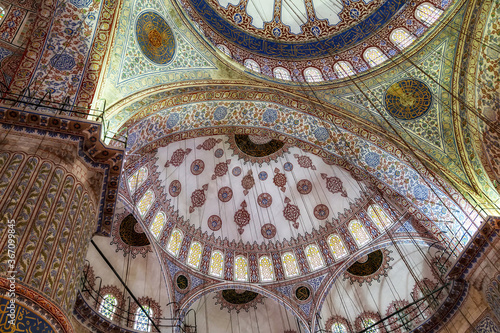 Inside Sultanahmet Mosque in Istanbul, Turkey