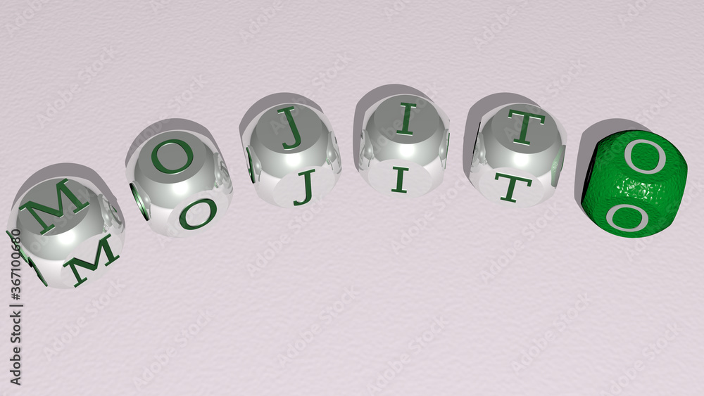 MOJITO combined by dice letters and color crossing for the related meanings of the concept. cocktail and background MOJITO combined by dice letters and color crossing for the related meanings of the concept. cocktail and background