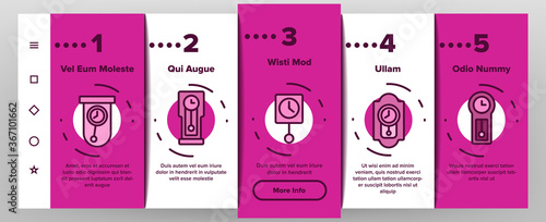 Pendulum Clock Device Onboarding Mobile App Page Screen Vector. Vintage And Modern Pendulum Watch With Circle And Square Dial, Timer Equipment Illustrations