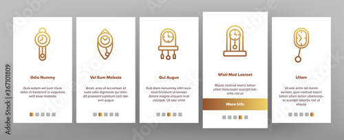 Pendulum Clock Device Onboarding Mobile App Page Screen Vector. Vintage And Modern Pendulum Watch With Circle And Square Dial, Timer Equipment Illustrations