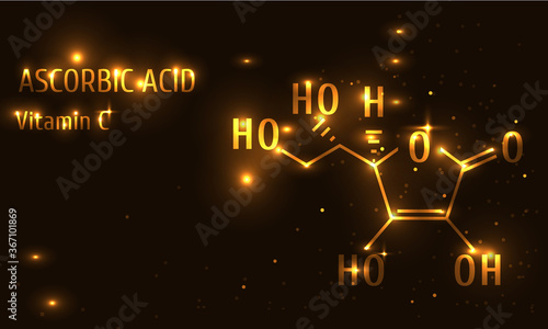 Vitamin C ascorbic acid vector illustration, luxury gold