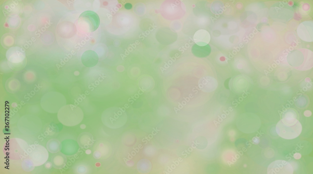 Pastel pink and green green blurred background with bokeh and transparent hearts