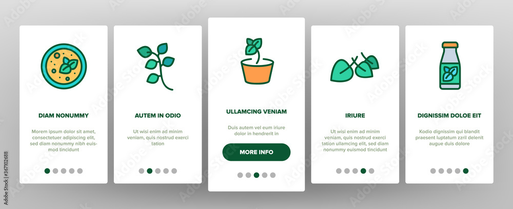 Oregano Herbal Plant Onboarding Mobile App Page Screen Vector. Oregano Spice Branch In Greenhouse And Garden, In Pot And Bottle, Spice On Pizza And Soup Illustrations Oregano Herbal Plant Onboarding Mobile App Page Screen Vector. Oregano Spice Branch In Greenhouse And Garden, In Pot And Bottle, Spice On Pizza And Soup Illustrations