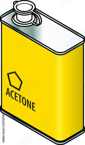 A yellow rectangular metal tin of acetone.