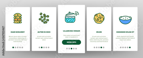 Oatmeal Healthy Food Onboarding Mobile App Page Screen Vector. Oat Cookies And Porridge Cereal Breakfast, Oatmeal And Agriculture Organic Crop Products Illustrations