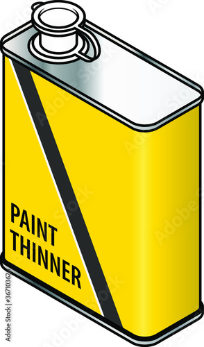 A yellow rectangular metal tin of paint thinner. photo