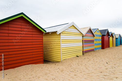 Colourful wooden huts at the beach
